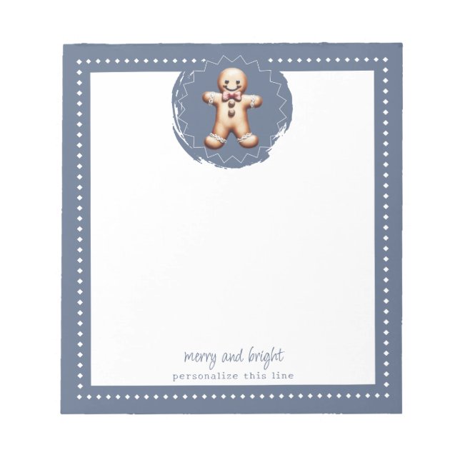 Smiling Gingerbread Man Personalized | Blue Notepad (Front)
