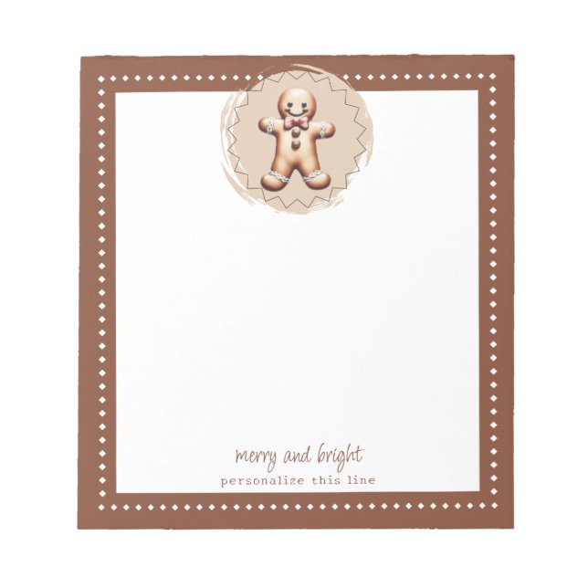 Smiling Gingerbread Man Personalized | Brown Notepad (Front)