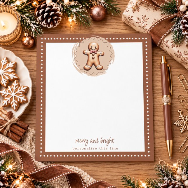 Smiling Gingerbread Man Personalized | Brown Notepad (Brown Smiling Gingerbread Man Personalized Notepad)