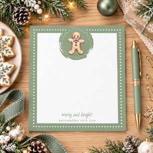 Smiling Gingerbread Man Personalized Green Notepad