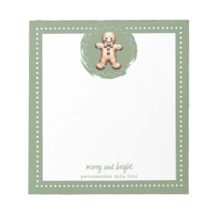 Smiling Gingerbread Man Personalized   Green Notepad