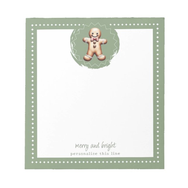 Smiling Gingerbread Man Personalized | Green Notepad (Front)