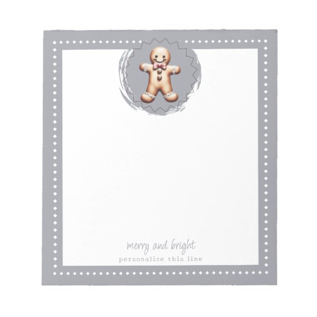 Smiling Gingerbread Man Personalized | Grey Notepad (Front)