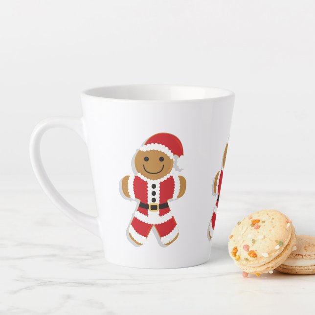 Smiling Gingerbread Man Santa Christmas Holiday Latte Mug (In Situ)
