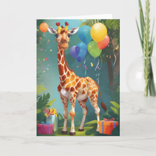 Smiling Giraffe with Balloons & Presents   Card