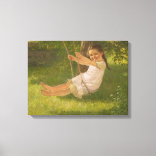 Smiling Girl on a Swing (Vintage Childhood) Canvas Print