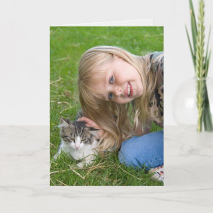 smiling girl with kitten card