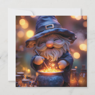 Smiling Gnome Stirring Magic Pot Holiday Card