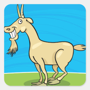 Smiling Goat Cartoon Farm Animal Square Sticker