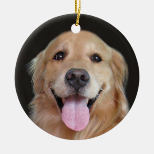 Smiling Golden Retriever Christmas Ceramic Ornament (Front)