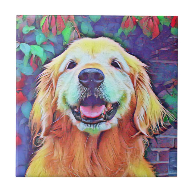 Smiling Golden Retriever Dog in Vibrant Colours Tile (Front)