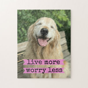 Smiling Golden Retriever Dog Live More Worry Less Jigsaw Puzzle