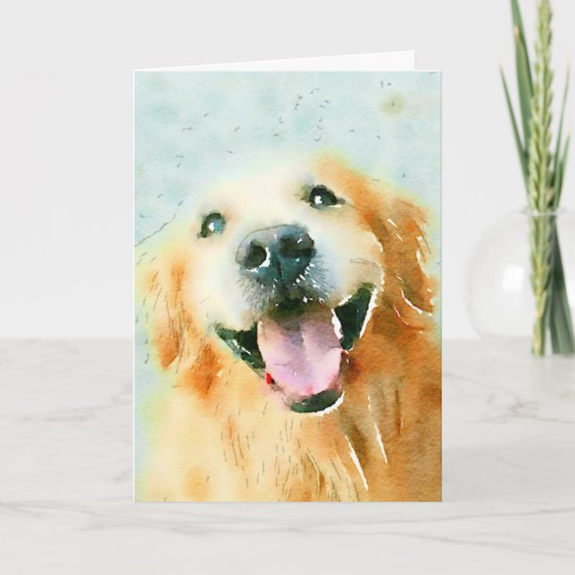 Smiling Golden Retriever in Watercolor Card (Front)