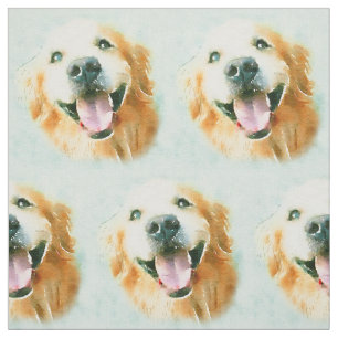 Smiling Golden Retriever in Watercolor Fabric