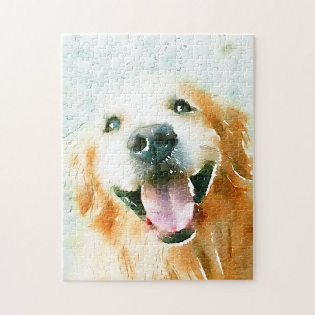 Smiling Golden Retriever in Watercolor Jigsaw Puzzle (Vertical)