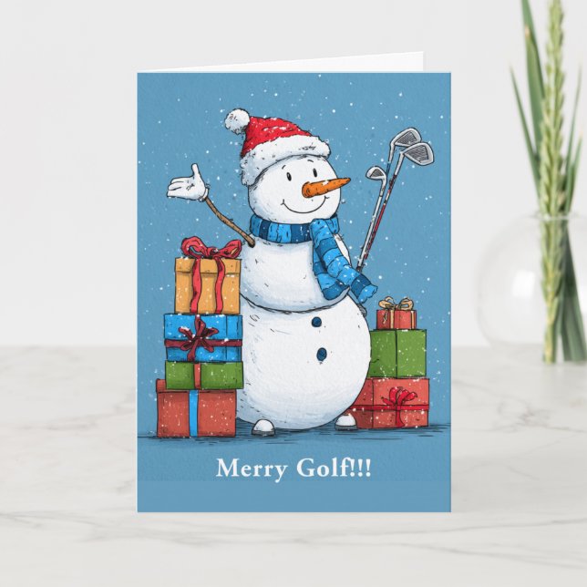 Smiling Golfer Snowman Christmas Card (Front)