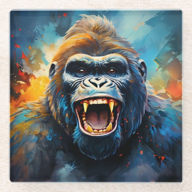 Smiling Gorilla  Glass Coaster (Front)