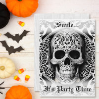Smiling Gothic Skull Black & White Halloween