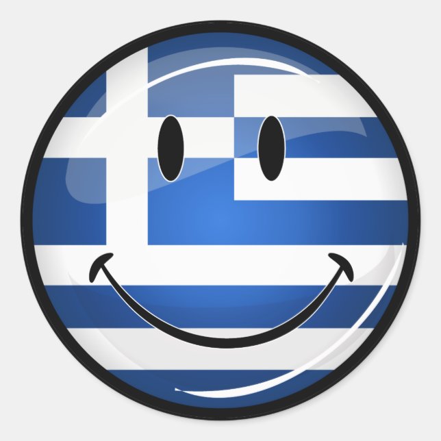 Smiling Greek Flag Classic Round Sticker (Front)