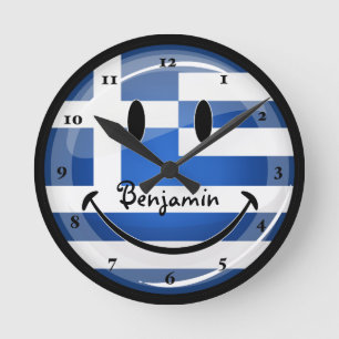 Smiling Greek Flag Round Clock