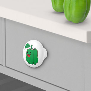Smiling Green Bell Pepper Ceramic Knob