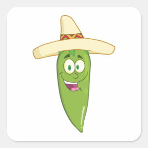 Smiling Green Chilli Pepper Square Sticker