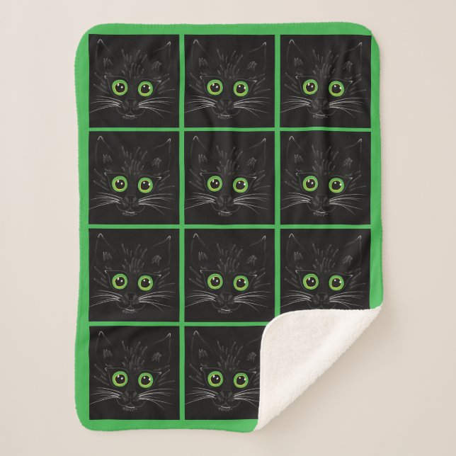 Smiling Green Eyed Cat Sherpa Blanket (Front)