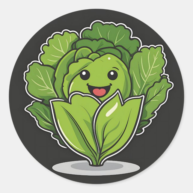 Smiling Green Lettuce Classic Round Sticker (Front)