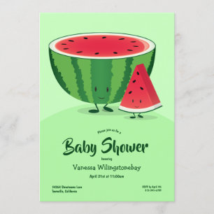 Smiling Green Watermelon Fruit Baby Shower Invitation