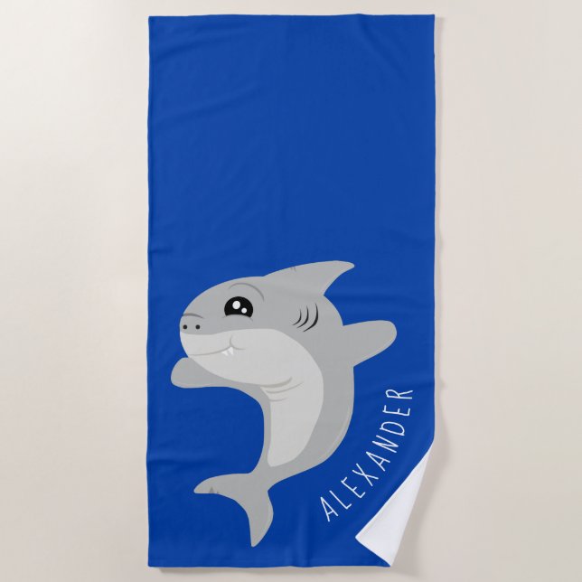 Smiling Grey Shark with Name Beach Towel (Front)