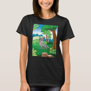 Smiling Grey Wolf Running Thru The Forest With Blu T-Shirt