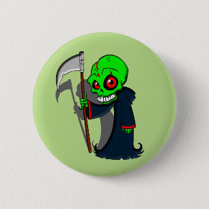 Smiling Grim Reaper Illustration Creepy Cool 2 Inch Round Button
