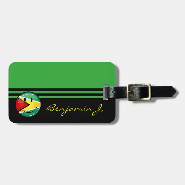 Smiling Guyanese Flag Luggage Tag (Front Horizontal)
