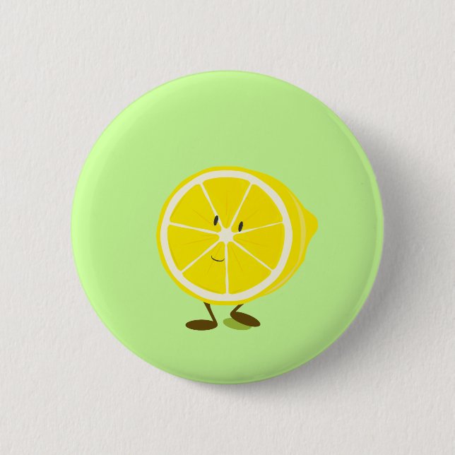 Smiling half lemon character 2 inch round button (Front)