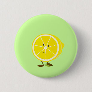 Smiling half lemon character 2 inch round button
