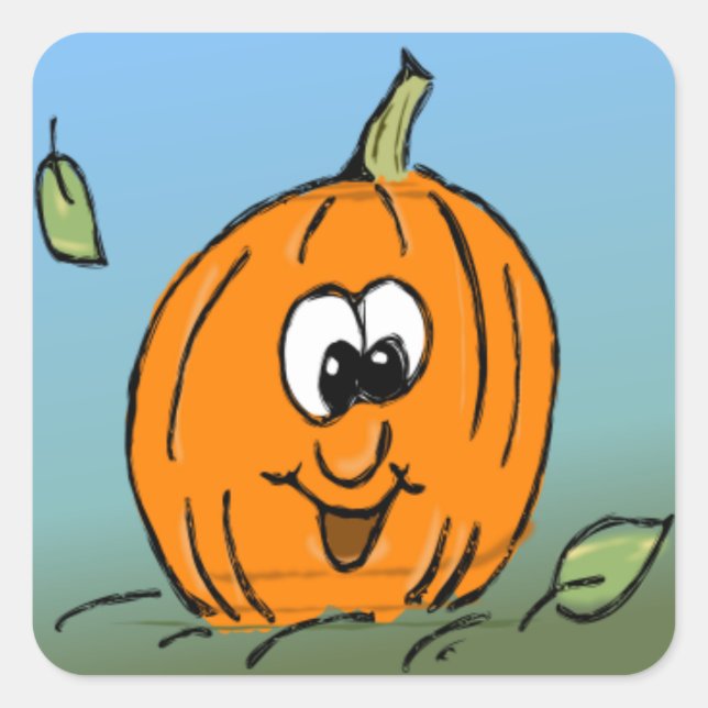 Smiling Halloween Pumpkin Friendly Jack-O-Lantern Square Sticker (Front)