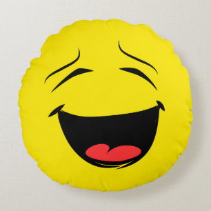 Smiling Happy Face Emoji Round Pillow