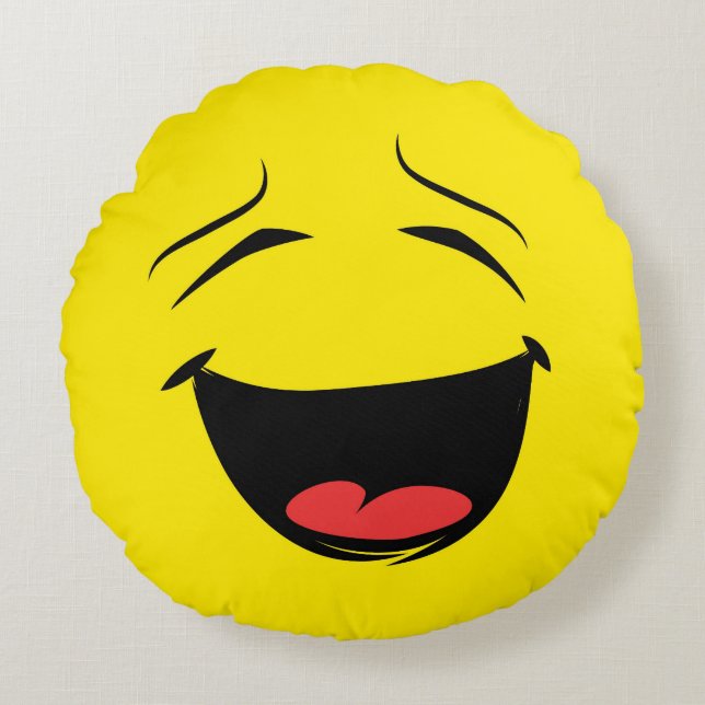 Smiling Happy Face Emoji Round Pillow (Front)