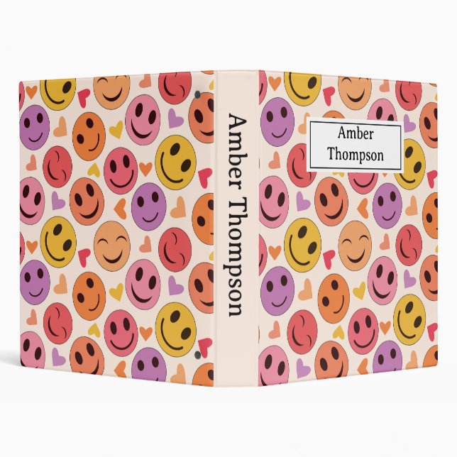 Smiling Happy faces with hearts  Personalized  Binder (Background)