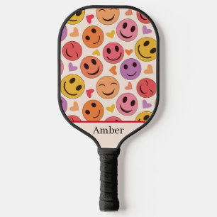 Smiling Happy faces with hearts Personalized  Pickleball Paddle