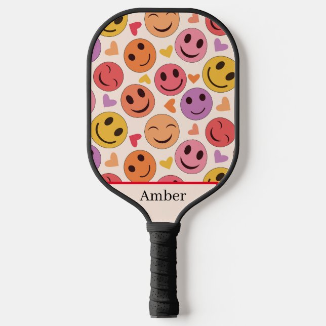Smiling Happy faces with hearts Personalized  Pickleball Paddle (Front)
