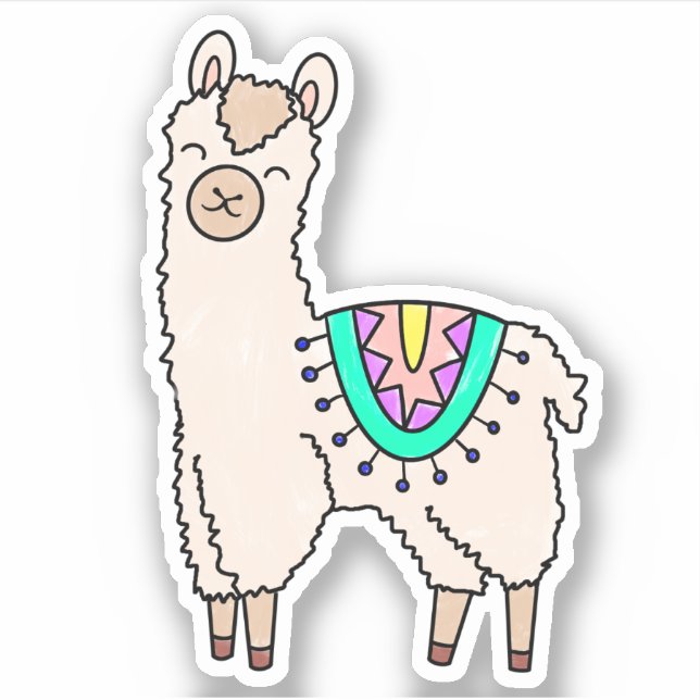 smiling happy llama alpaca cartoon animal drawing  (Front)