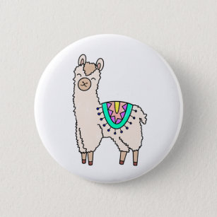 smiling happy llama alpaca cartoon animal drawing  2 inch round button