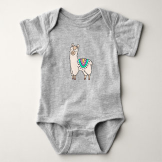 smiling happy llama alpaca cartoon animal drawing  baby bodysuit