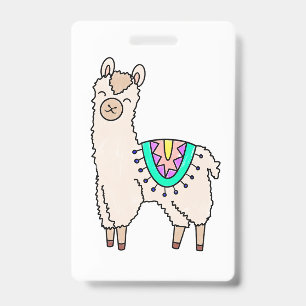 smiling happy llama alpaca cartoon animal drawing badge