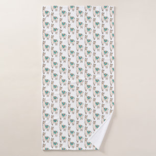 smiling happy llama alpaca cartoon animal drawing bath towel