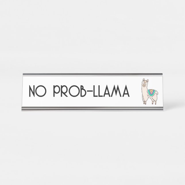 smiling happy llama alpaca cartoon animal drawing  desk name plate (Front)