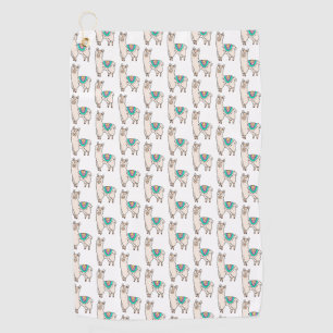 smiling happy llama alpaca cartoon animal drawing  golf towel