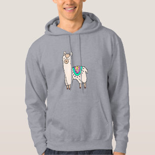 smiling happy llama alpaca cartoon animal drawing  hoodie