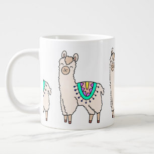 smiling happy llama alpaca cartoon animal drawing large coffee mug